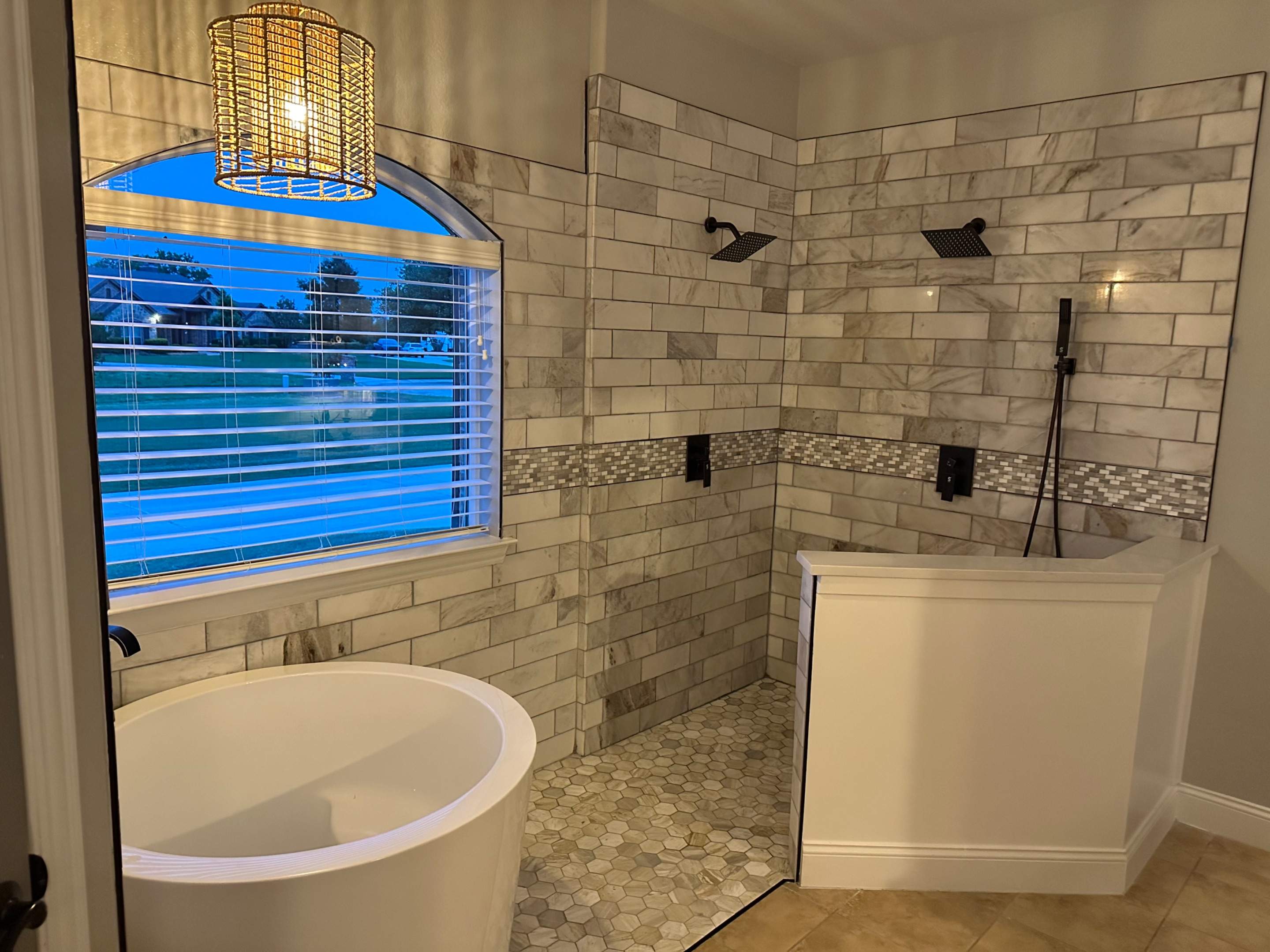 Bathroom remodel with dual shower heads