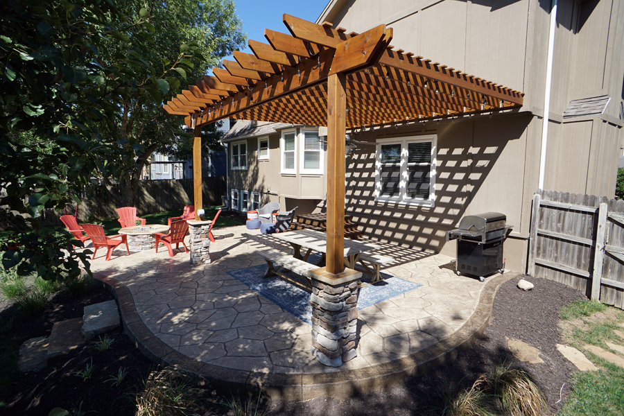Patio pergola with stone columns